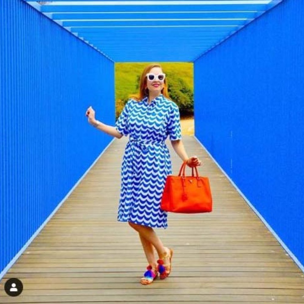 NWT Marimekko Linen Cotton Shirtdress Midi in 1960's Blue Wave Print  S